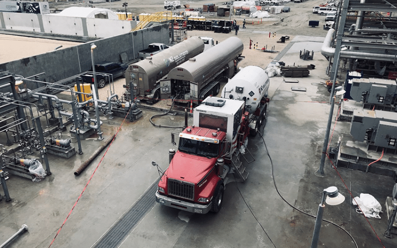 Nitrogen trucks at a plant