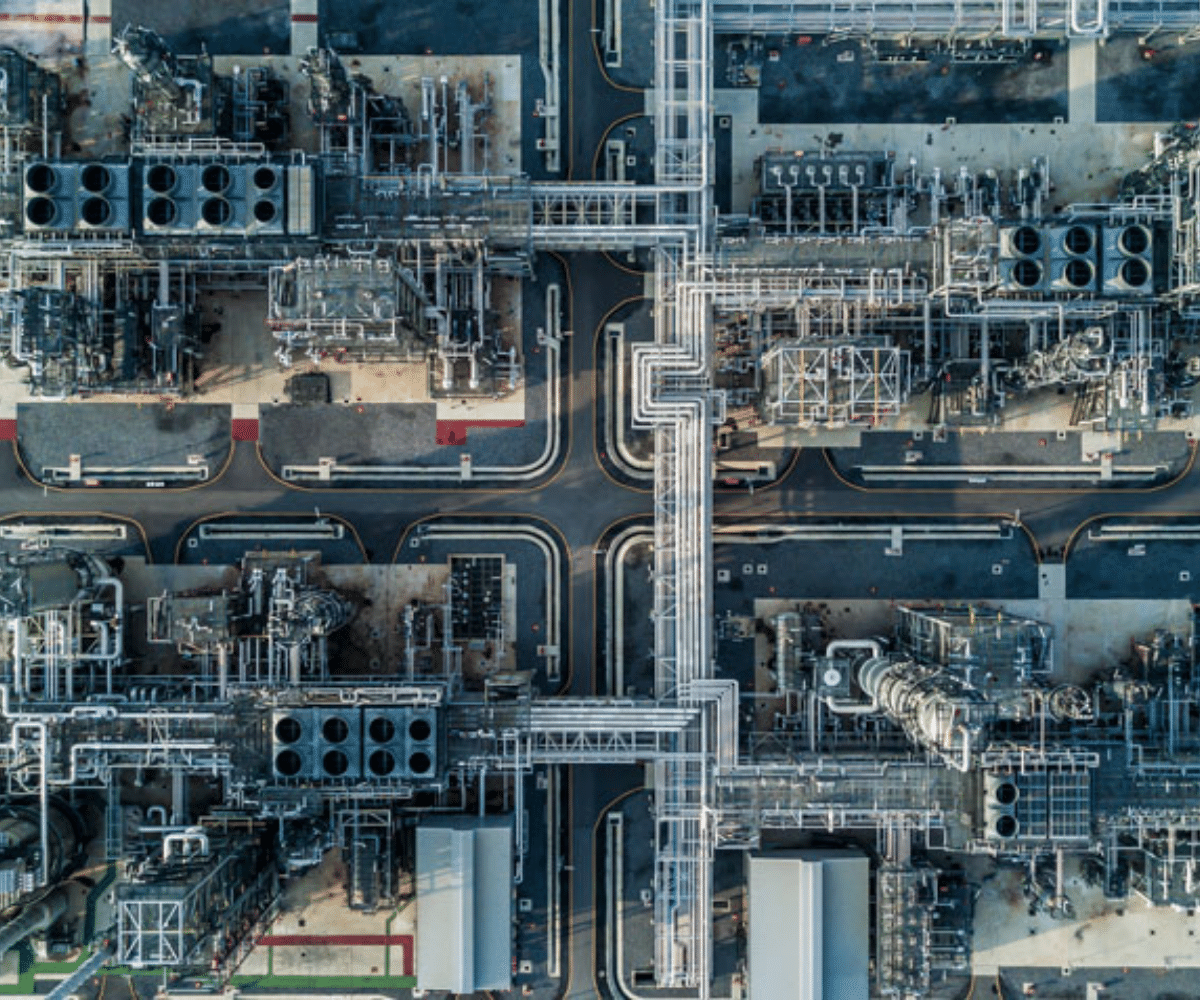 Refinery plant overhead aerial view