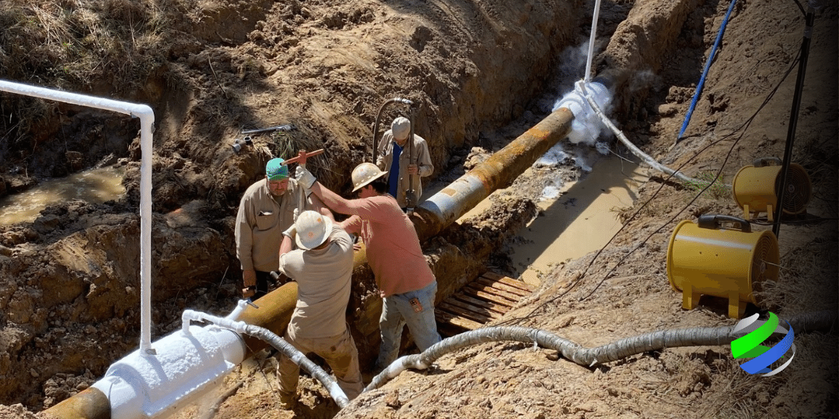 Workers freezing pipes on job site